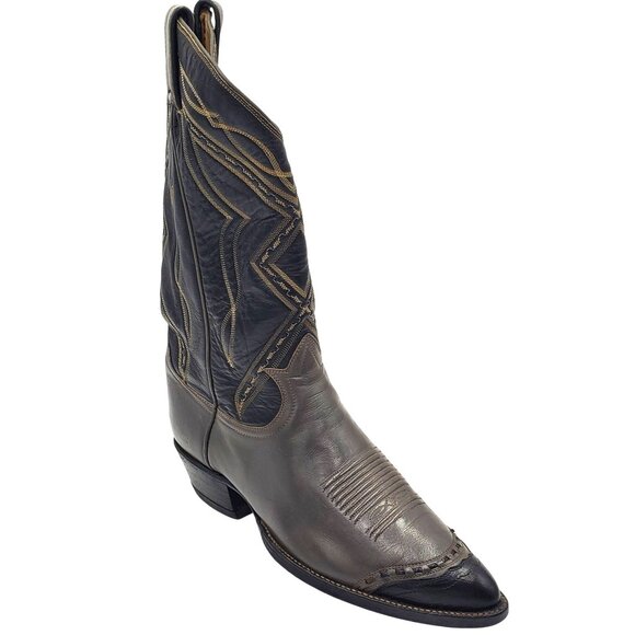 Vintage Tony Lama Men's size 9E Gray Black leather lizard wing tip Cowboy boots - Picture 7 of 16